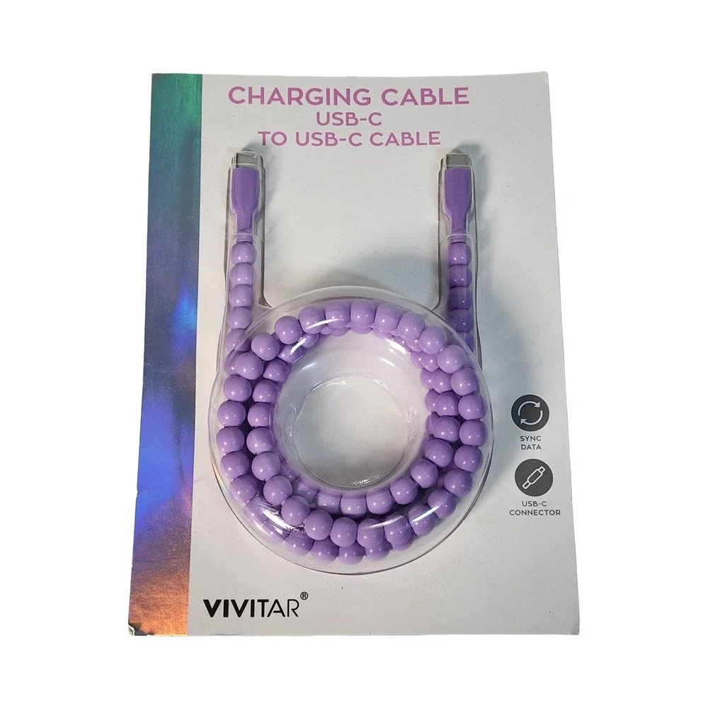 Vivitar Purple Beaded USB-C to USB-C Charging Cable 3ft Sync Data Cord
